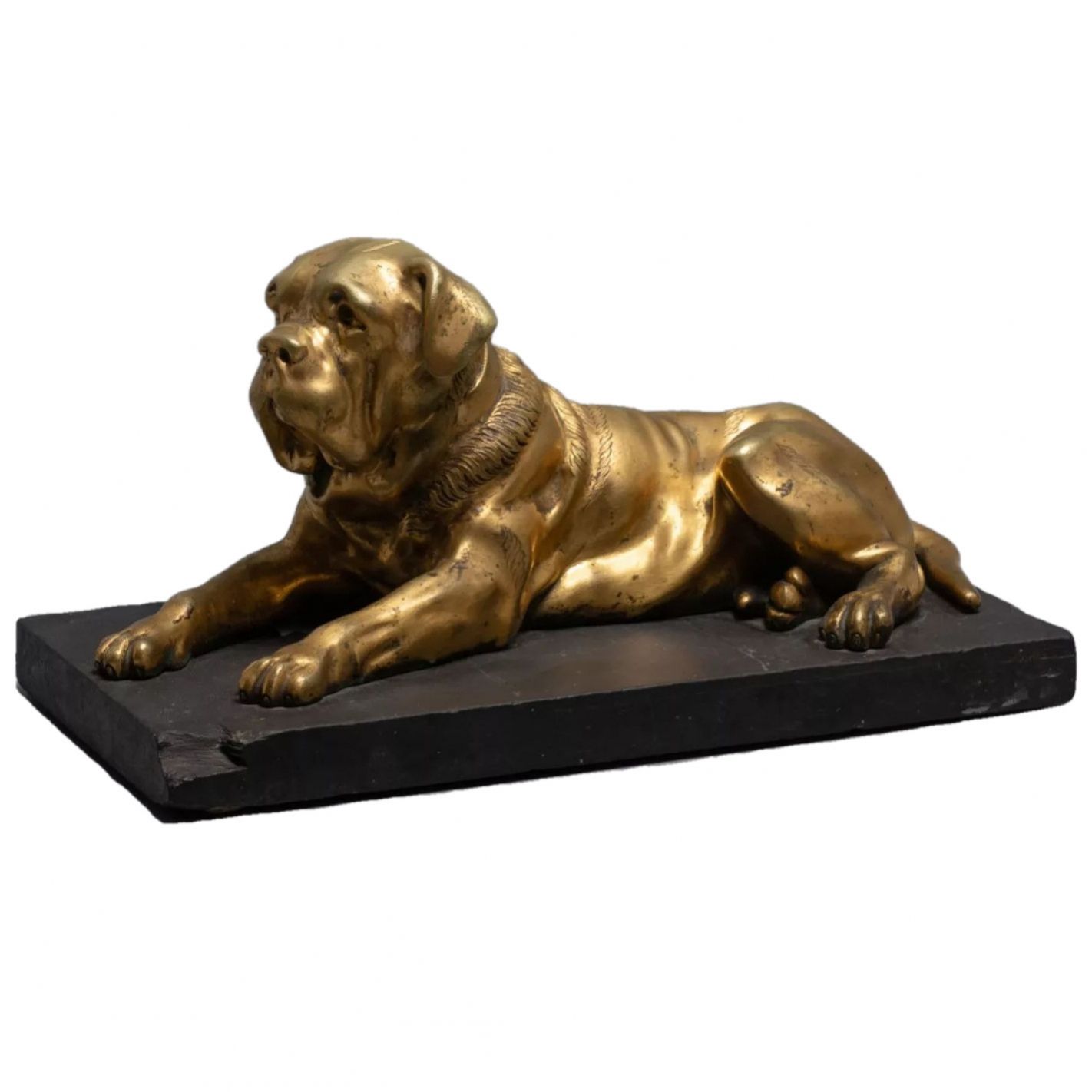 Figure---English-mastiff-dog-bronze-on-a-stone-stand-19th-century-