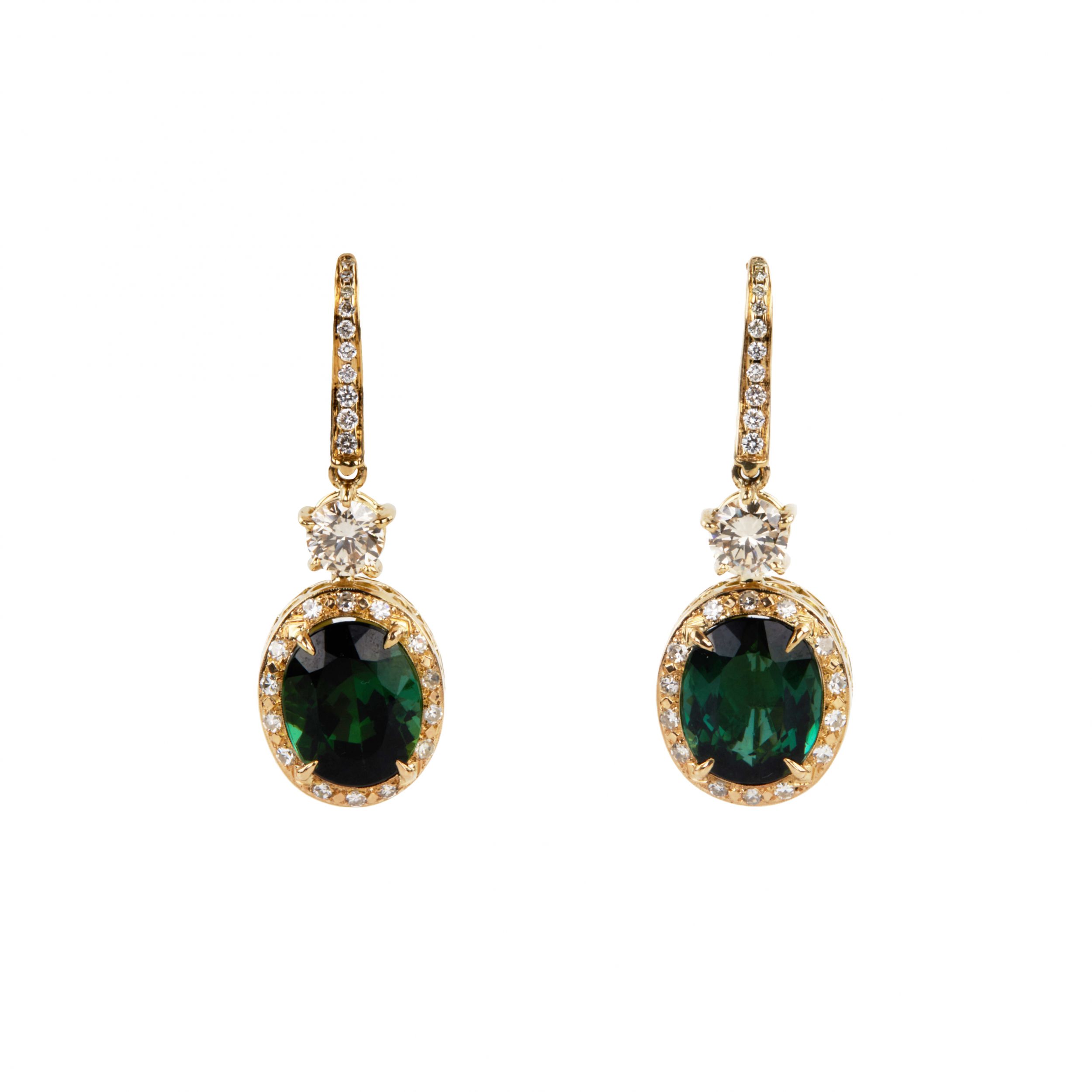 Gold-earrings-with-tourmaline-and-diamonds-