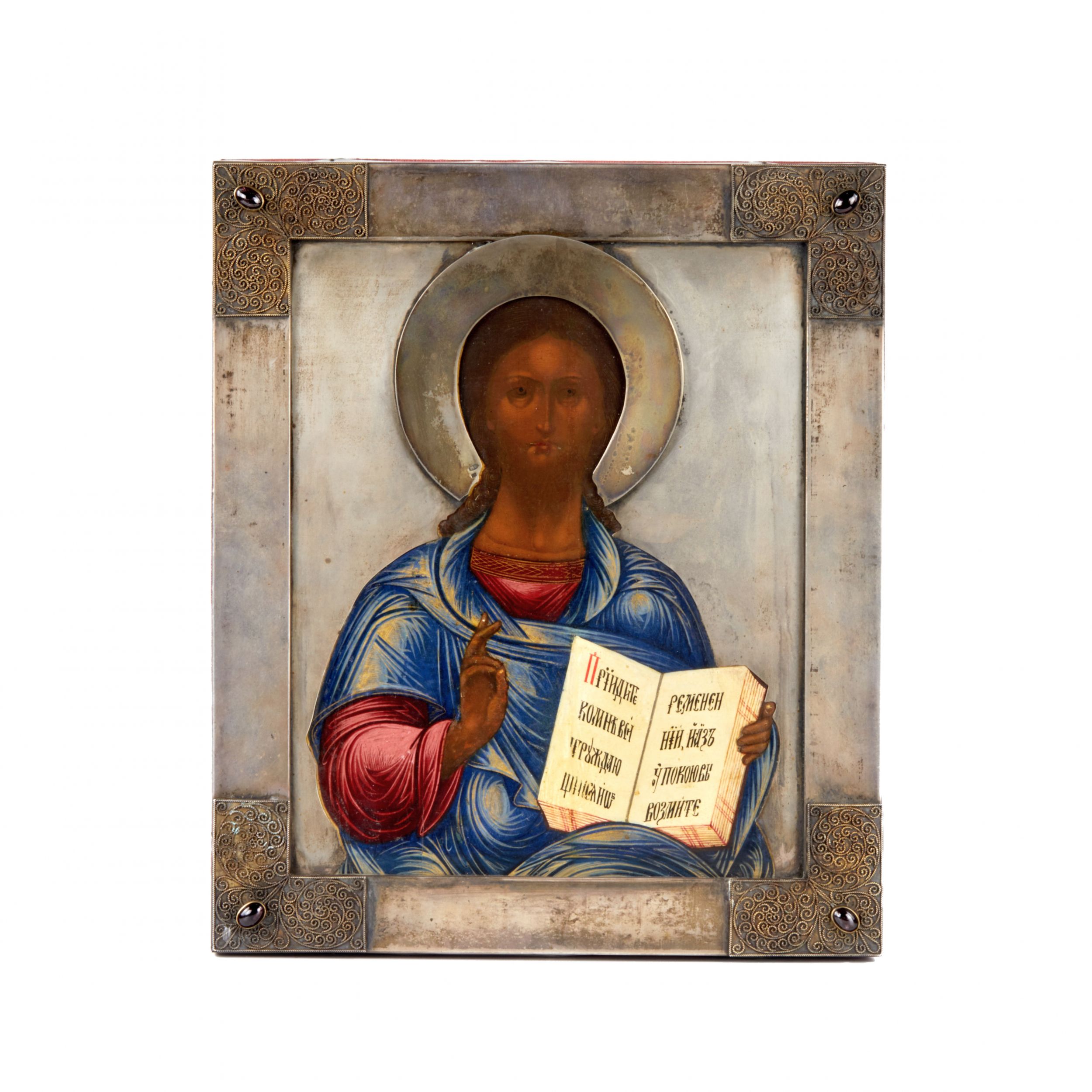 Icon-of-Russian-Art-Nouveau-The-Almighty-in-a-silver-setting-early-20th-century-