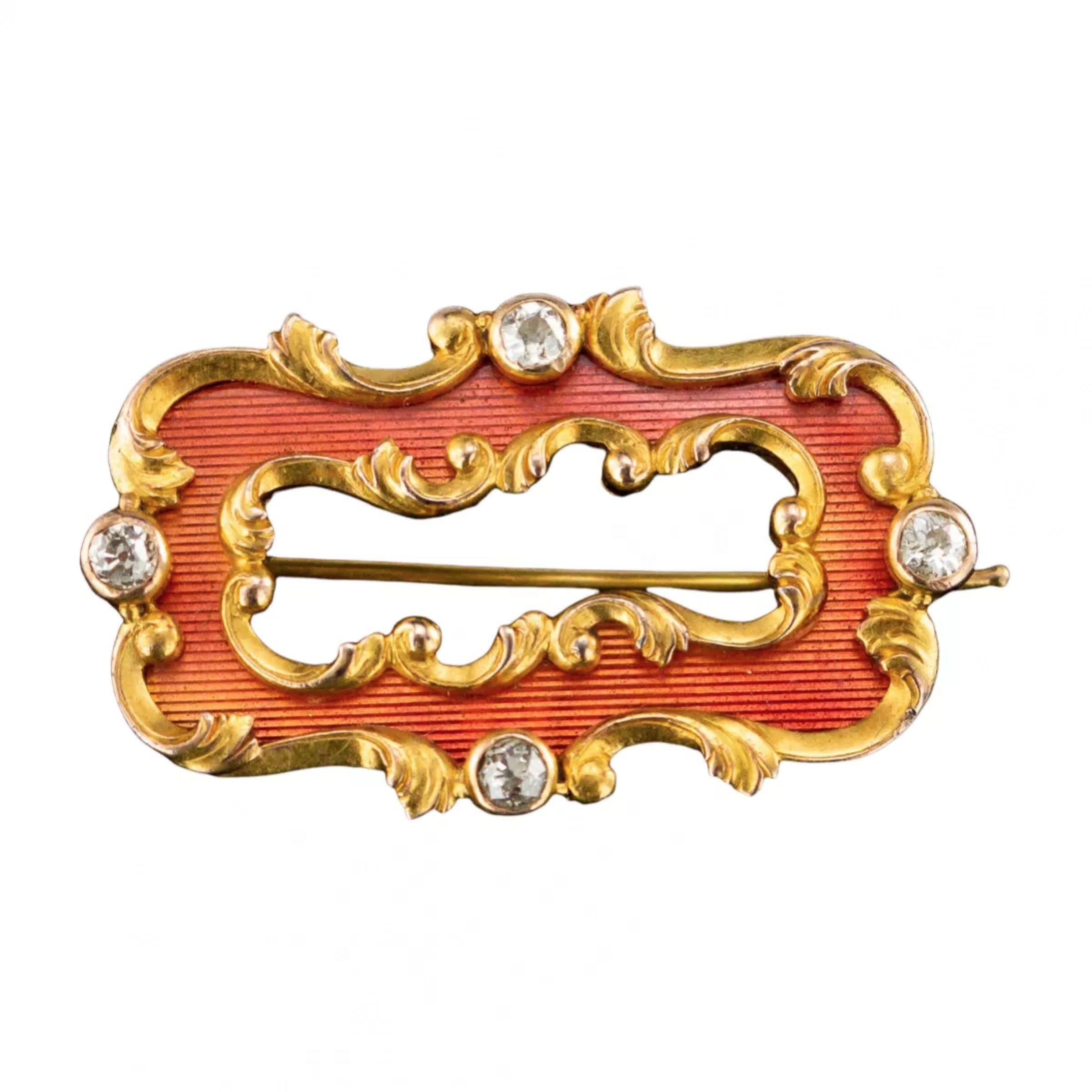 Guilloché-enamel-gold-brooch-with-diamonds-Oscar-Peel-for-Faberge-