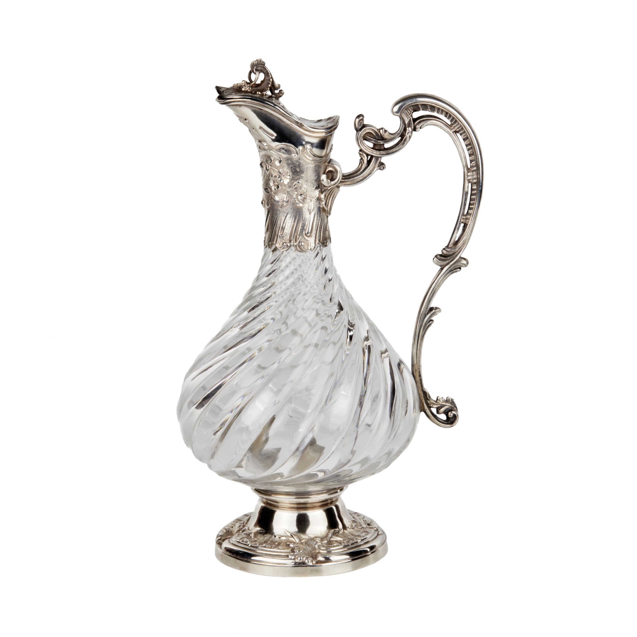 French-wine-jug-Glass-in-silver-