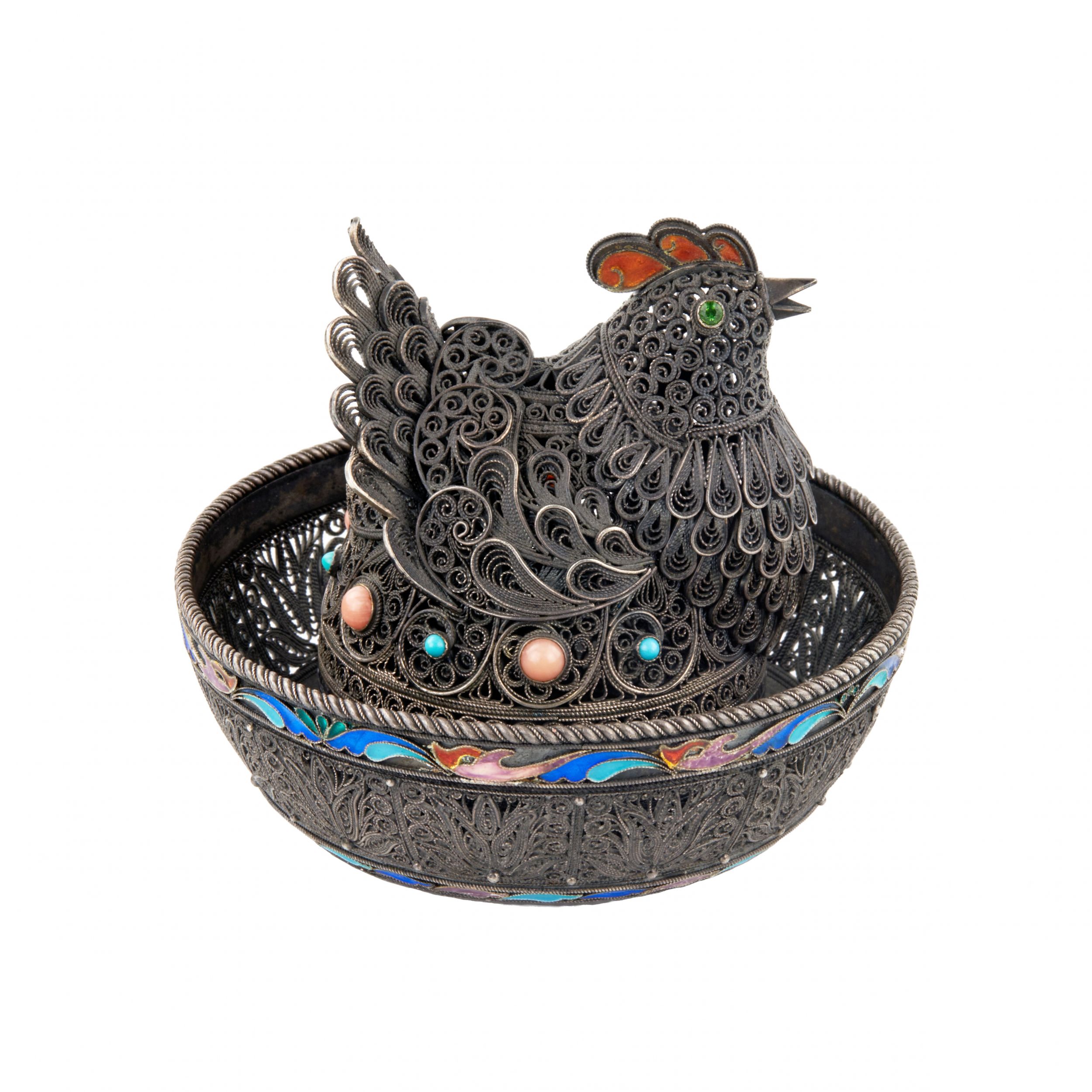 Easter-plow-pot-made-of-silver-with-enamel---Hen-