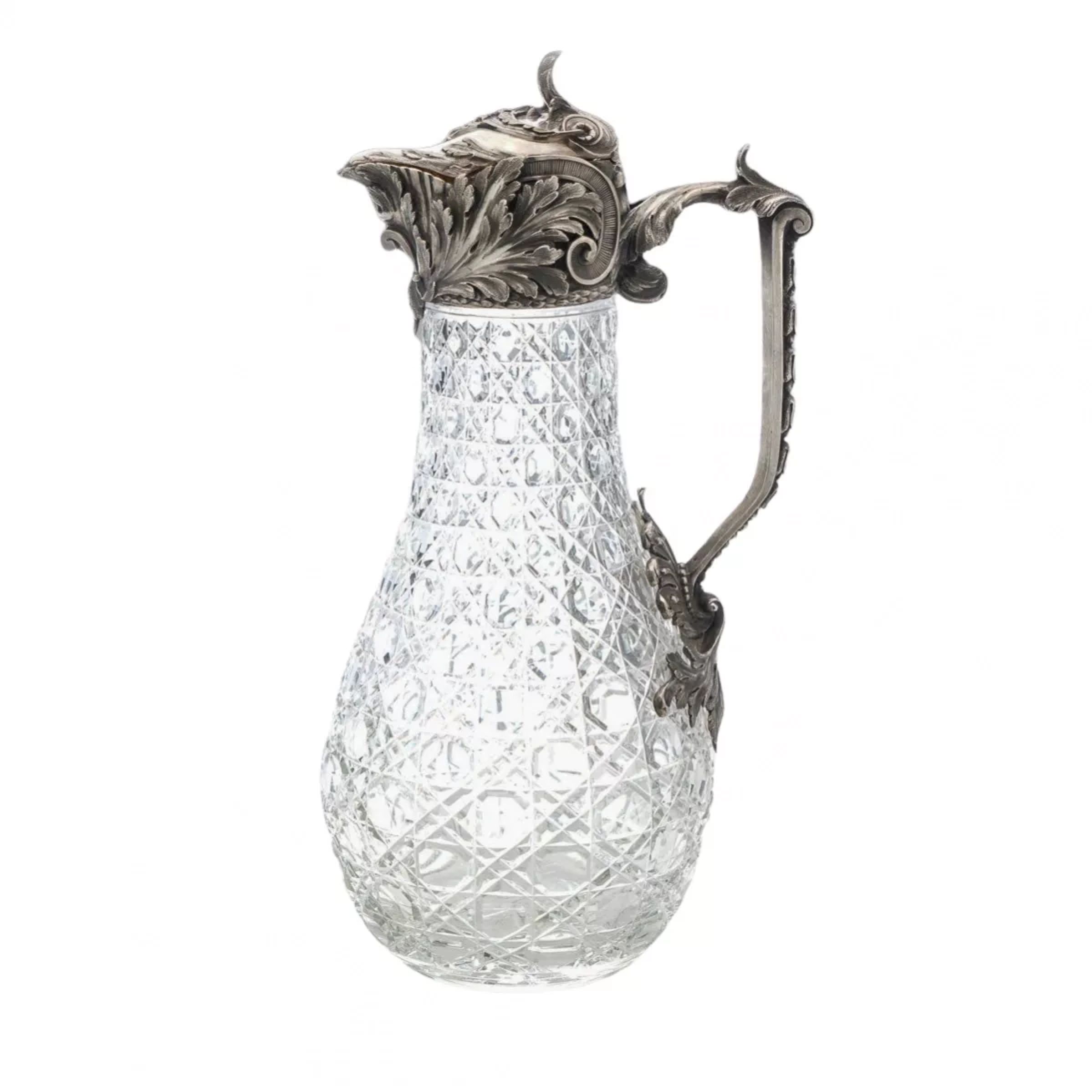 Russian-crystal-wine-jug-in-silver-by-Bolin-Karl-Linke-Moscow-Early-20th-century-
