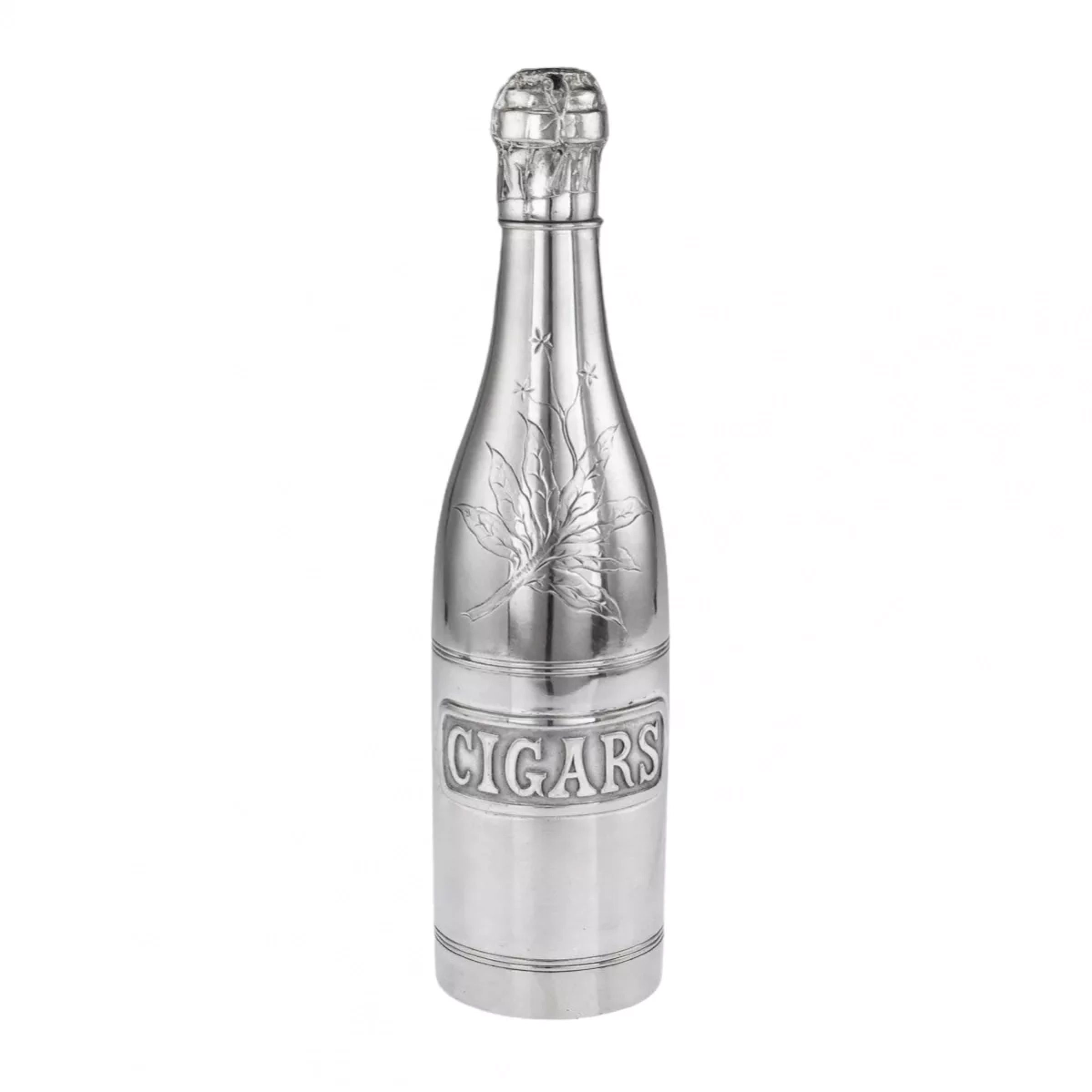 Silver-plated-tobacco-holder-in-the-shape-of-a-champagne-bottle-