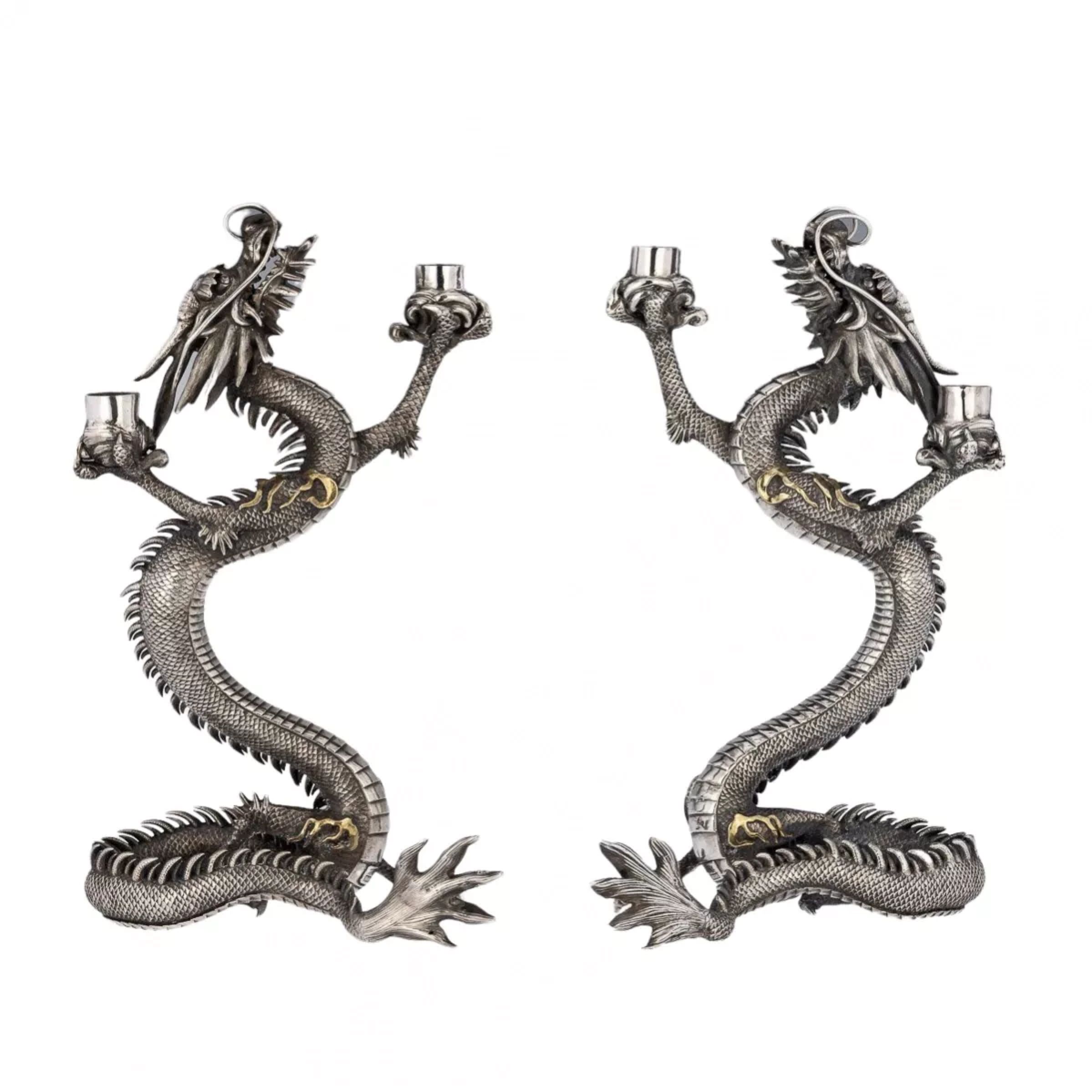 Japanese-silver-candelabra-in-the-form-of-a-dragon-from-the-Meiji-period-of-the-19th-century-