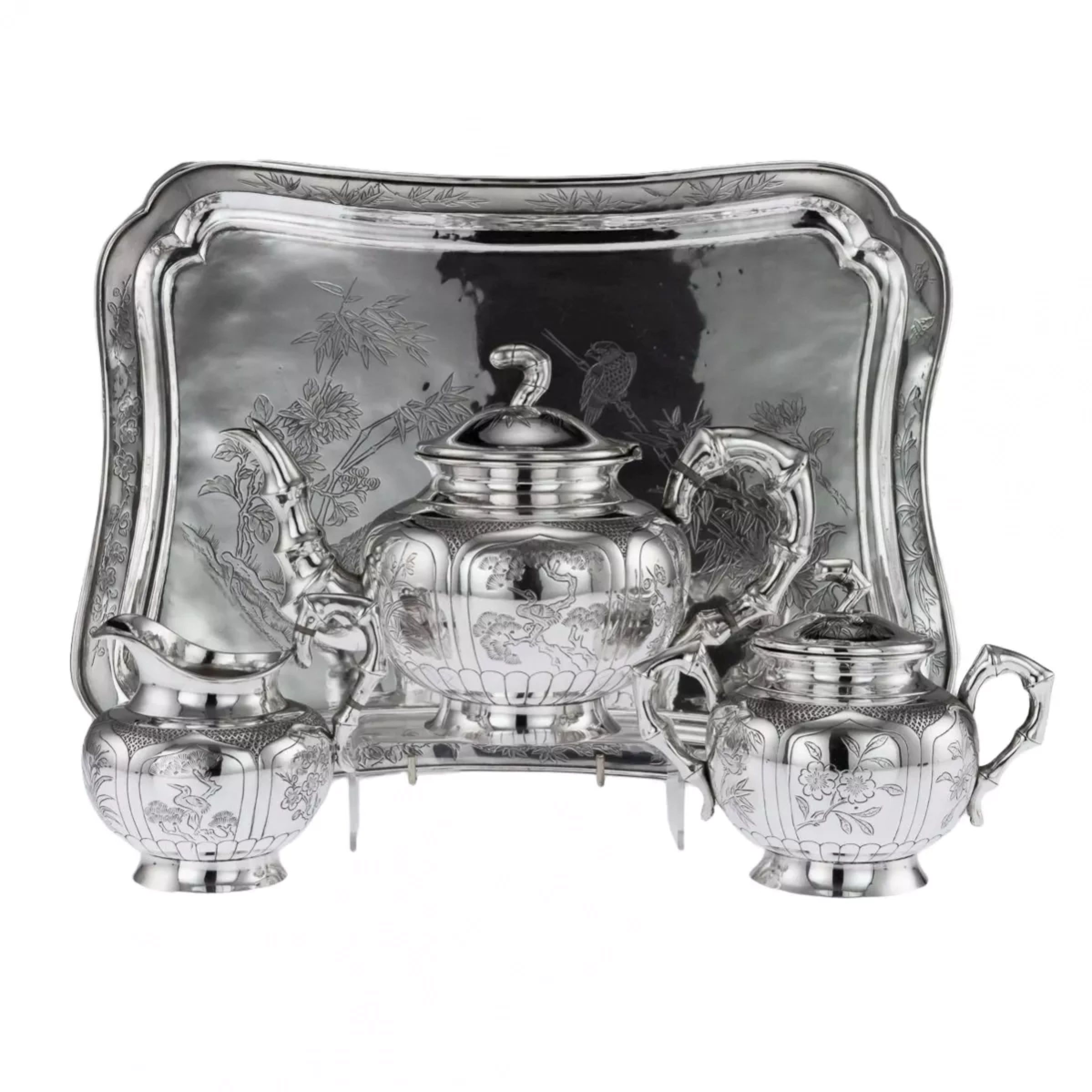 Impressive-silver-tea-service-on-a-tray-China-early-20th-century-