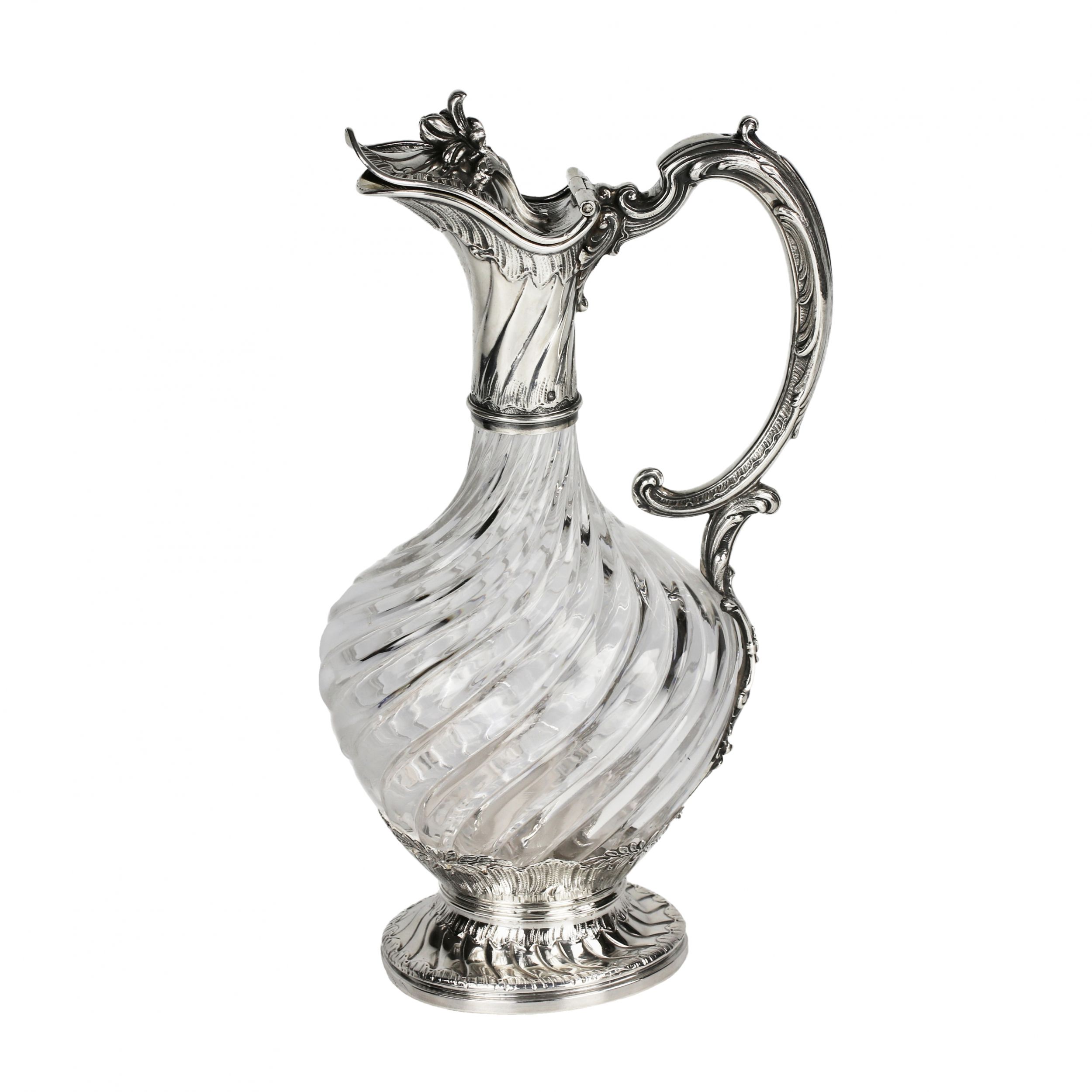 Elegant-glass-wine-jug-in-silver-France-19th-century-