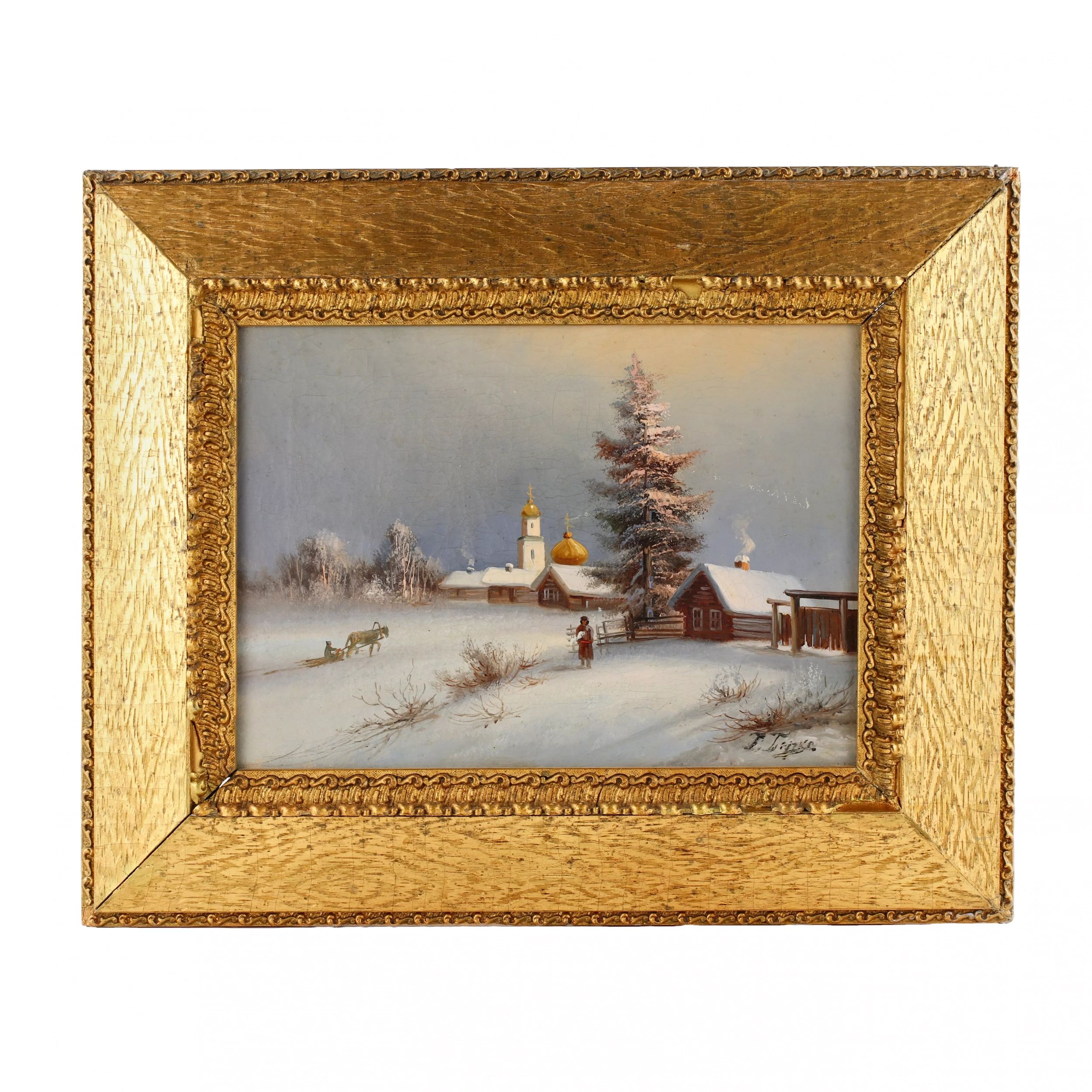 Winter-landscape-with-a-view-of-a-Russian-village-19th-century-