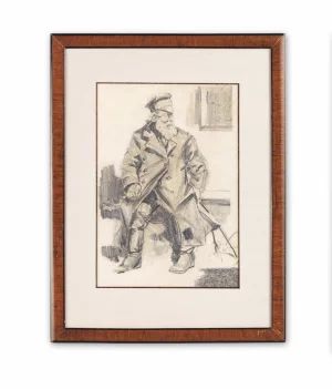 Zīmējums "Vecais vīrs uz soliņa" I. Repins 