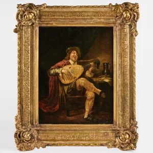 Painting "The Lute Player" in the style of the artist Jan Steens. 