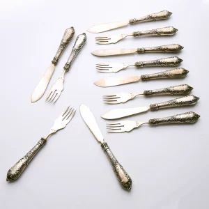 Silver set for fish table. Royal Russia.