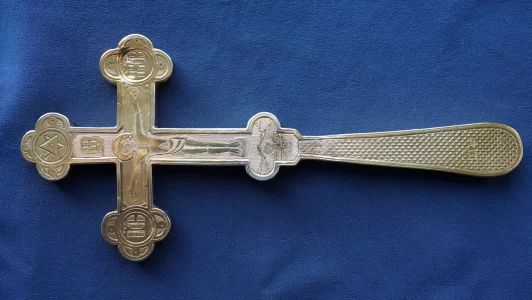 Ancient treasured (holy cross). Silver "84". Workshop "IA". Russian Empire, Moscow, late 19th century. 