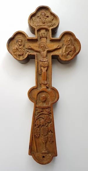 Ancient carved altar cross. Russian North, late XVIII - early. XIX centuries. 