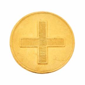 Zelta kronēšanas medaļa bez gadskaitļa, kurā attēlots Krievijas cars Pāvils I. Parakstīts Kārlis Meisners Fecits, 18. gs.