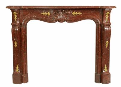 Fine 19th century red-brown marble and gilded bronze French fireplace. 