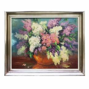 Peinture Bouquet de Lilas. annees 1950. 