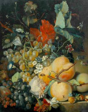 Fruit in the style of Jan van Huysum. 
