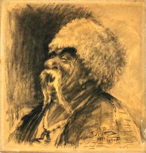 Drawing by I. Repin Laughing Cossack 1890 