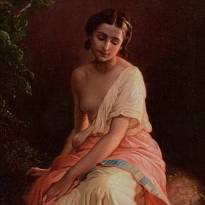 Painting. Romantic image of a naiad bather. Russian school of the middle of the 19th century. 