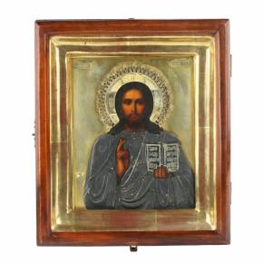 Icon of the Almighty of the Art Nouveau era, in a gilded, silver frame and its own icon case. 
