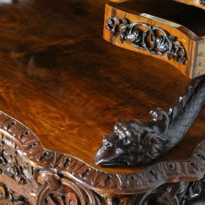 Magnificent carved bureau table in the Baroque Neo-Gothic style. France 19th century. 