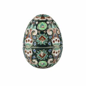 Divdaļīga dekoratīva sudraba Lieldienu ola ar kloizona emalju. 