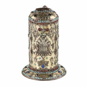 Silver Tzedaka Box for Donations. Middle Asia. Bukhara. Turn of the 19th and 20th centuries. 