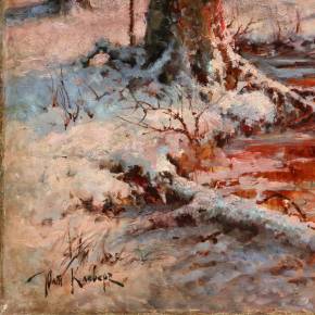 Julius Klever. Sunset in the winter forest. 