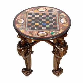 Impressive chess table with precious Roman mosaics on carved legs. 