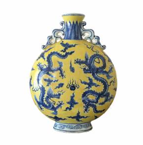 Yellow ground blue and white Moonflask vase.Republic period 1912-1949