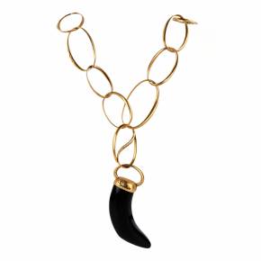Pomellato gold necklace, Victoria Collection. Horn pendant in jet, 18k rose gold. 