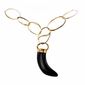 Pomellato gold necklace, Victoria Collection. Horn pendant in jet, 18k rose gold. 