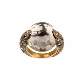 Коктейльное золотое кольцо 18 К, Pomellato Tango Smoky Quartz Diamond.