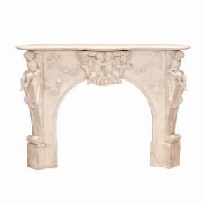 French white marble fireplace with cupids, Louis XV style. 19th century 