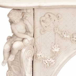 French white marble fireplace with cupids, Louis XV style. 19th century 