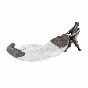 Crystal dish in silver 14 artels of jewelers. The Tale of the Fisherman and the Fish. Moscow 1908-1917.