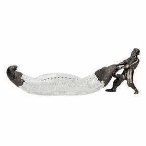 Plat en cristal en argent 14 artels de joailliers. L`histoire du pêcheur et du poisson. Moscou 1908-1917 
