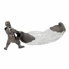 Plat en cristal en argent 14 artels de joailliers. L`histoire du pêcheur et du poisson. Moscou 1908-1917 