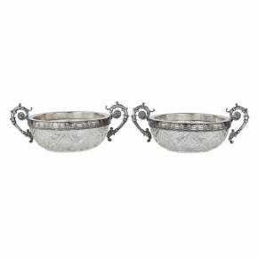 Pair of crystal candy bowls with silver. 15 Artel. Russia. 1908-1917