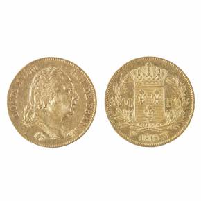 Золотая монета достоинством 40 франков, Людовик XVIII. Франция. 1818 год.