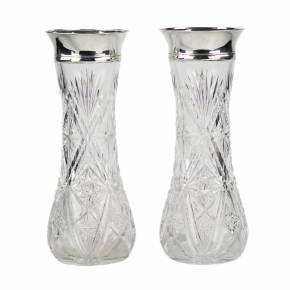 Pair of crystal vases with silver trim. Russia. Riga. 1908 -1920. 