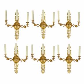 Six gilded bronze wall sconces with swan motif. France 20th century