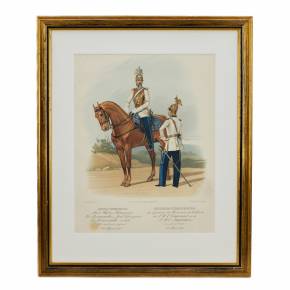 Chromolithograph of the dress uniform of chief officers of the Life Guards Cuirassier Regiment in 1855. 
