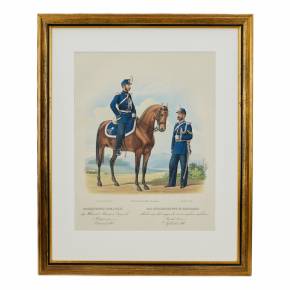 Chromolithographie de l&39;uniforme russe de l&39;equipe de gendarmerie des districts militaires en 1867. 