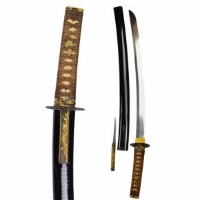 Īss samuraja Wakizashi zobens, Nanki Hatakjama, meistars Yamato no Suke Masatsugu, 19. gs.