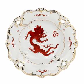 Large porcelain dish with Chinese motifs and dragon. Weimar. GDR. PHG Handgemalt. 