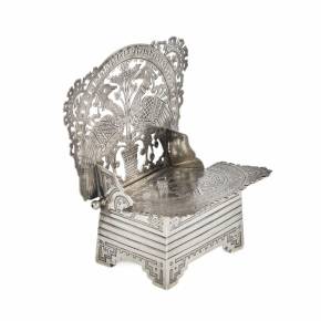 Russian silver salt cellar-throne in the neo-Russian style from the workshop of A. FULDA. Moscow 1881.