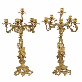 Pair of gilded bronze candelabra. 19th century 