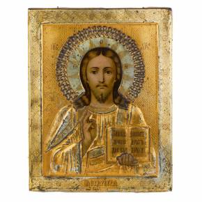Печатная икона по металлу Господь Вседержитель, рубежа 19-20х веков.