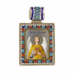 Krievu, sudraba erceņģeļa Rafaela ikona, apgleznotas un kloziona emaljas. 19. gadsimta beigas. 